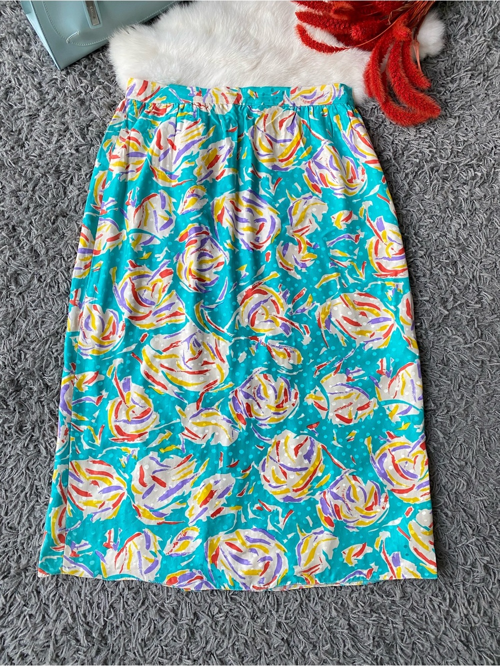 Vintage Raul Blanco Silk Abstract Pattern Midi Skirt